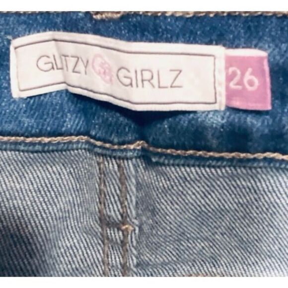 Glitzy Girl Wm’s Sz 26 Medium Blue High Waisted Frayed Hem Denim Shorts  New - Picture 3 of 4